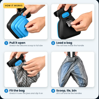 Curbwise Pooper Scooper — Clip-On with Built-In Bag Roll